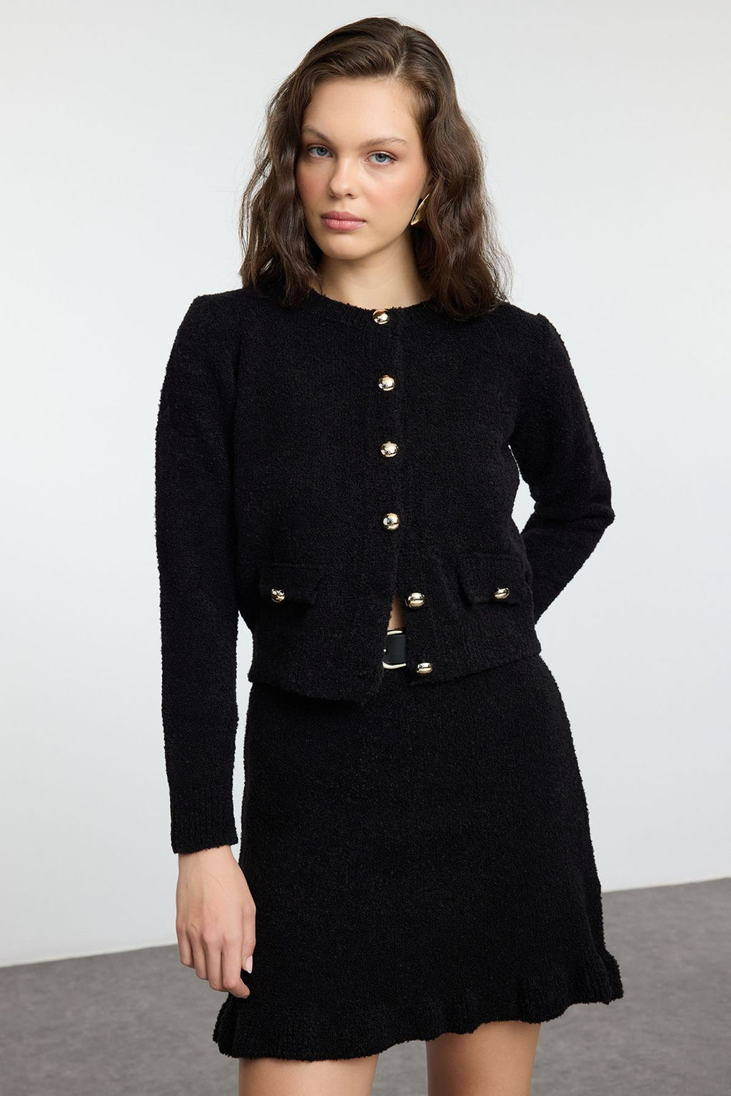 Siyah Buklet Kemerli Etekli Triko Alt-Ust Tak?m TWOAW25AU00019 - Trendyolmilla фото 2