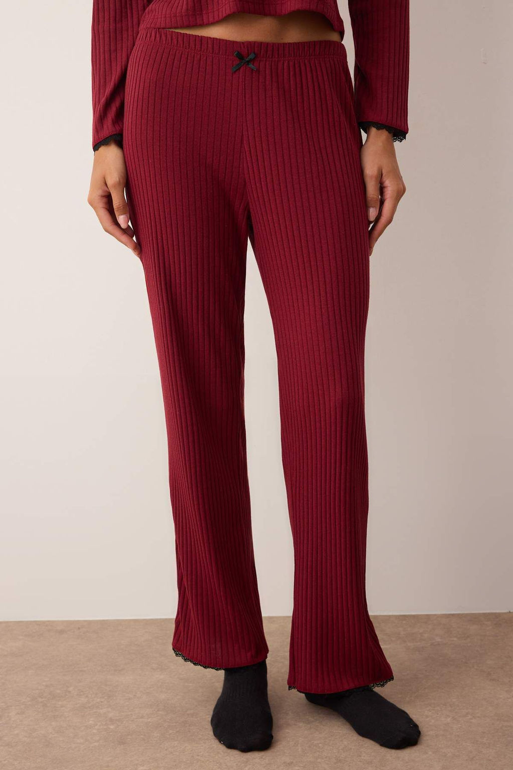 Trendyolmilla Bebe Mavisi Dantelli ve Kurdele/Fiyonk Detayl? Fitilli Orme Pijama Tak?m? THMAW25PT00044  фото 8