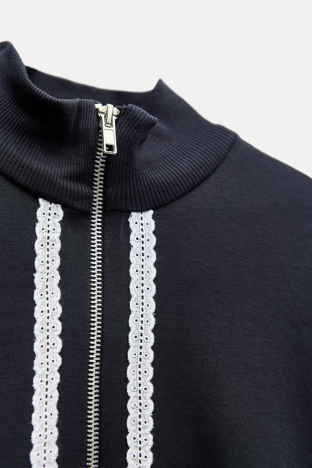 LACE TRIM SWEATSHIRT WITH EMBROIDERY - Zara фото 6