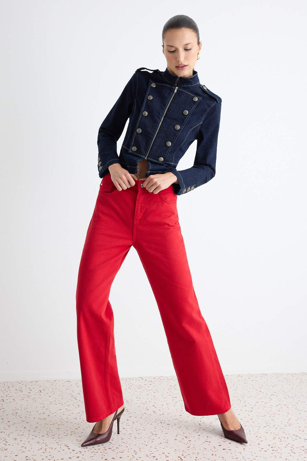 K_rm_z_ %100 Pamuk Y_ksek Bel Wide Leg Jeans TWOAW27JE00024 - Trendyolmilla фото 3