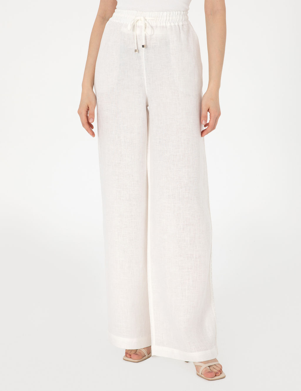 Beyaz Loose Fit Keten Pantolon