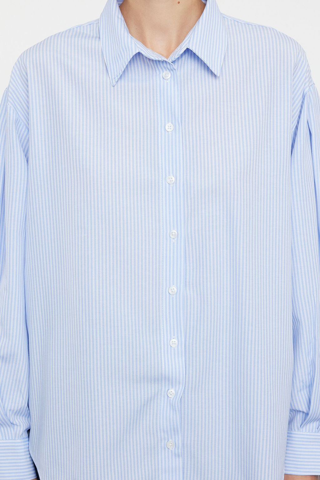 Mavi Cizgili Oversize/Genis Kal?p Dokuma Gomlek TWOSS23GO00144