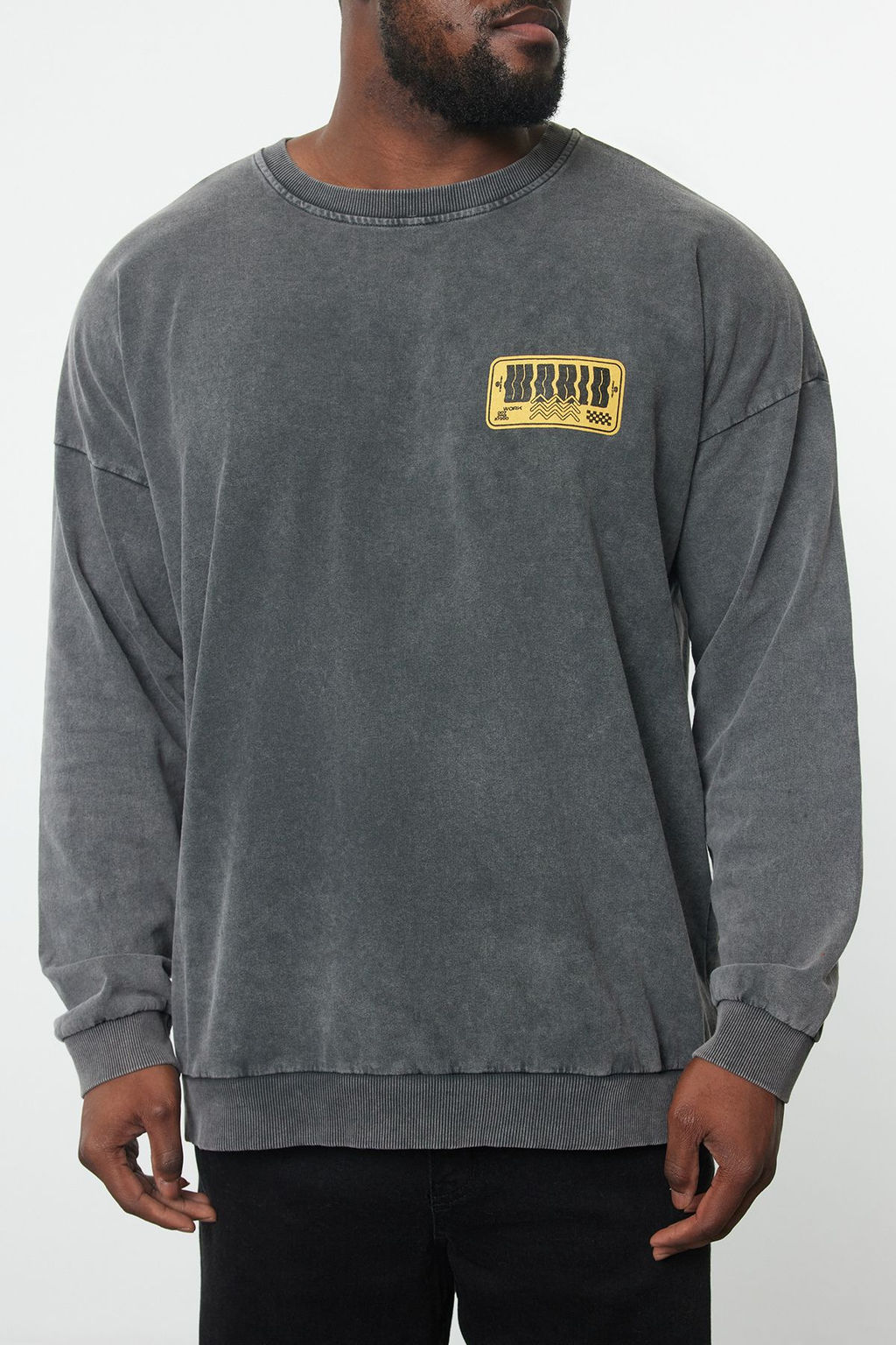 TRENDYOL MAN Antrasit %100 Pamuk Buyuk Beden Oversize Y?kama Efektli S?rt Bask?l? Sweatshirt TMNAW25AO00018 - Trendyolmilla фото 3