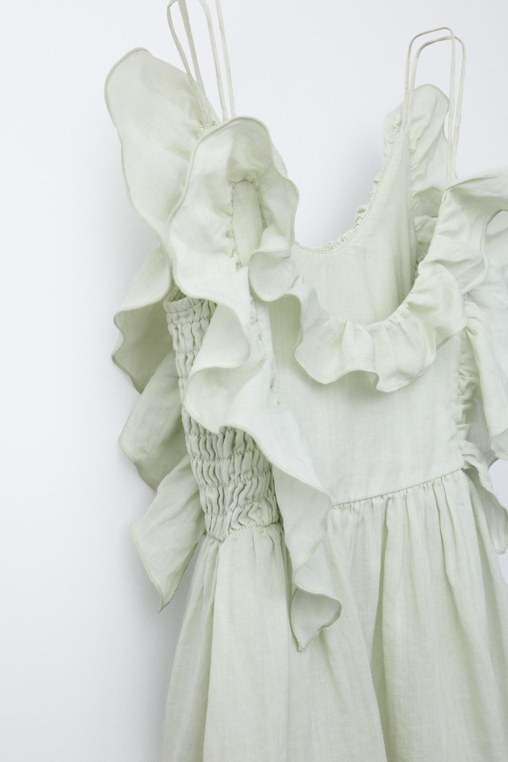 VESTIDO VOLANTES 100% RAMIO / Verde pastel - Zara фото 5