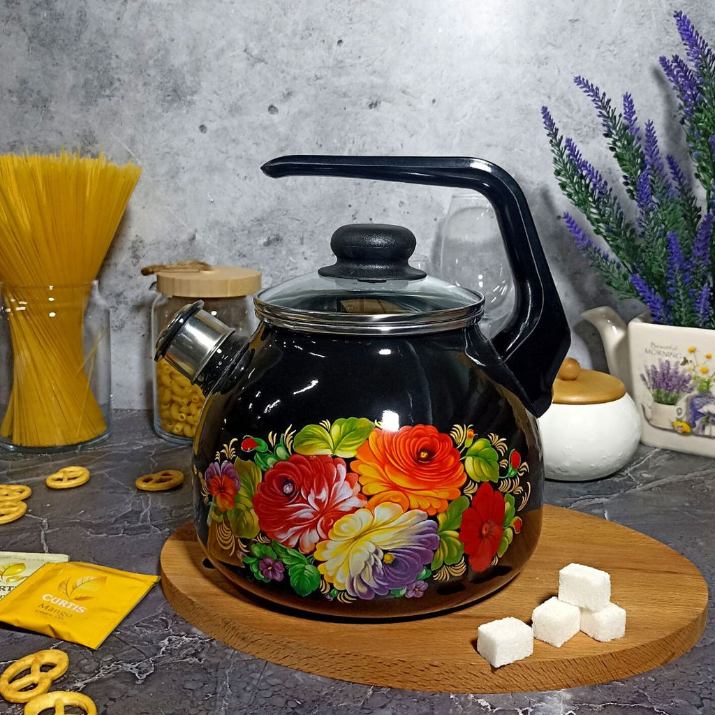 Чайник для плиты 3,0л 4с209я Жостово черн - Стальэмаль фото 7