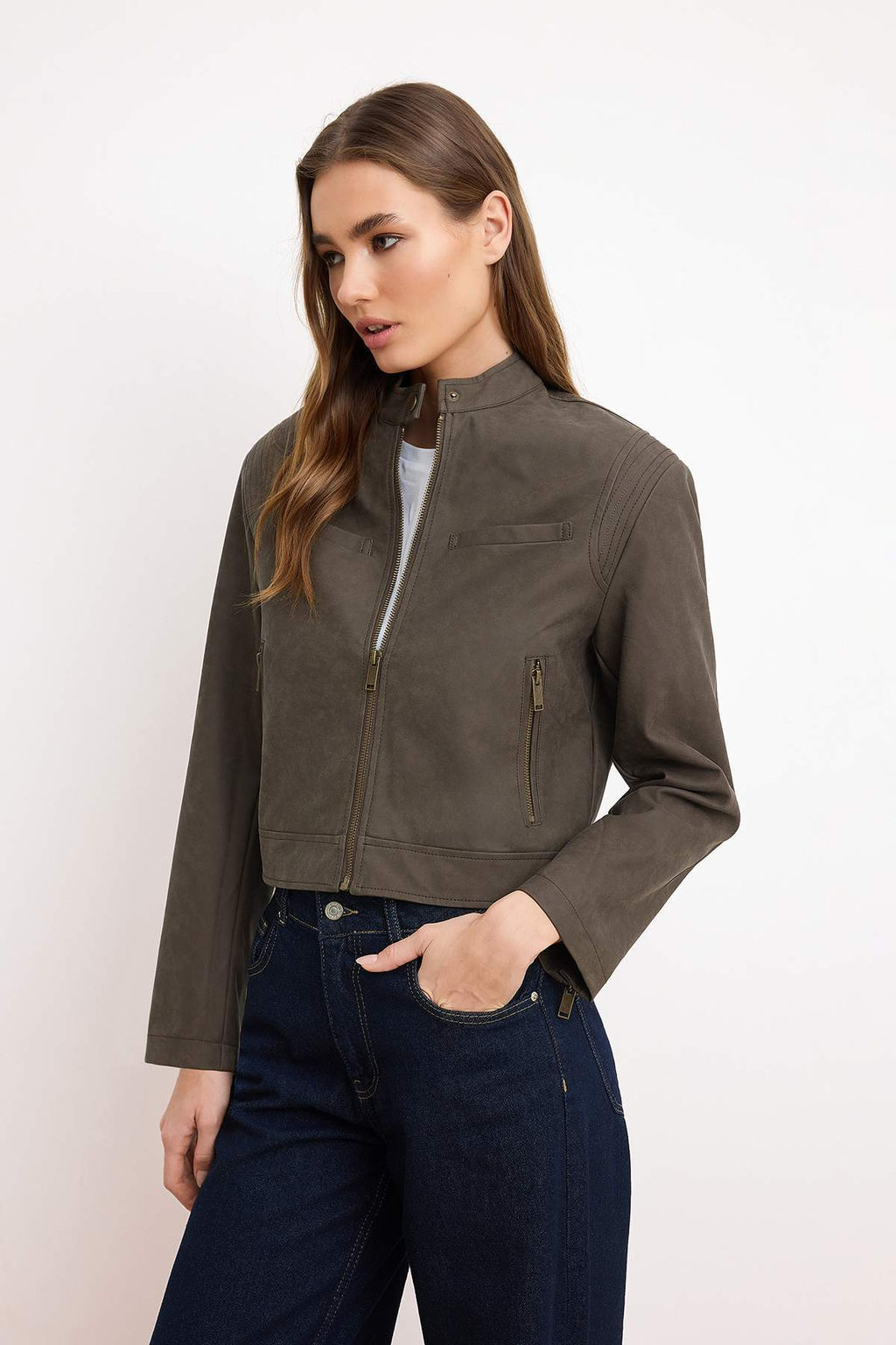 Kahverengi Fitted Kal?p Suni Deri Ince Ceket Mont TWOAW26MO00009 - Trendyolmilla фото 8