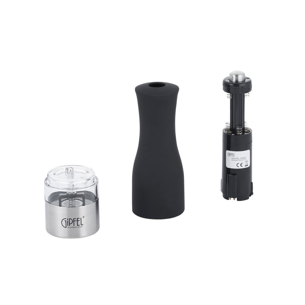 50660 GIPFEL Мельница электрическая CASTLE для соли и перца с подстветкой , 20,5 см. Цвет: чёрный . Материал: нерж.сталь, пластик, керамика. В комплекте без батареек 6ХААА  фото 3
