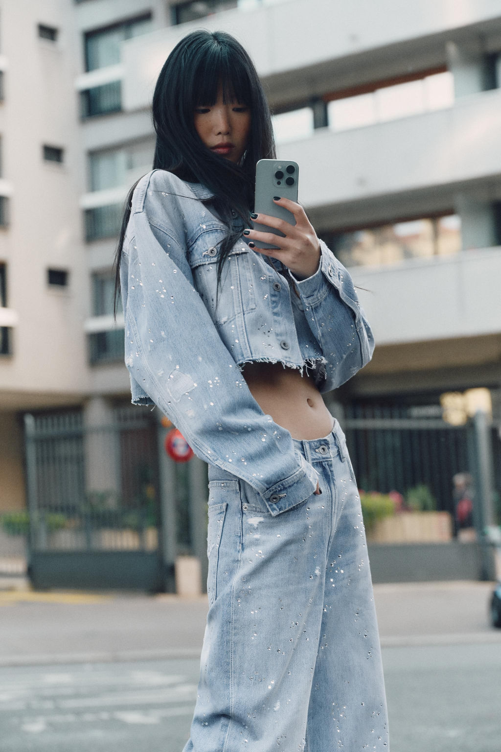 TRF STRASS CROP DENIM JACKET - Zara фото 4