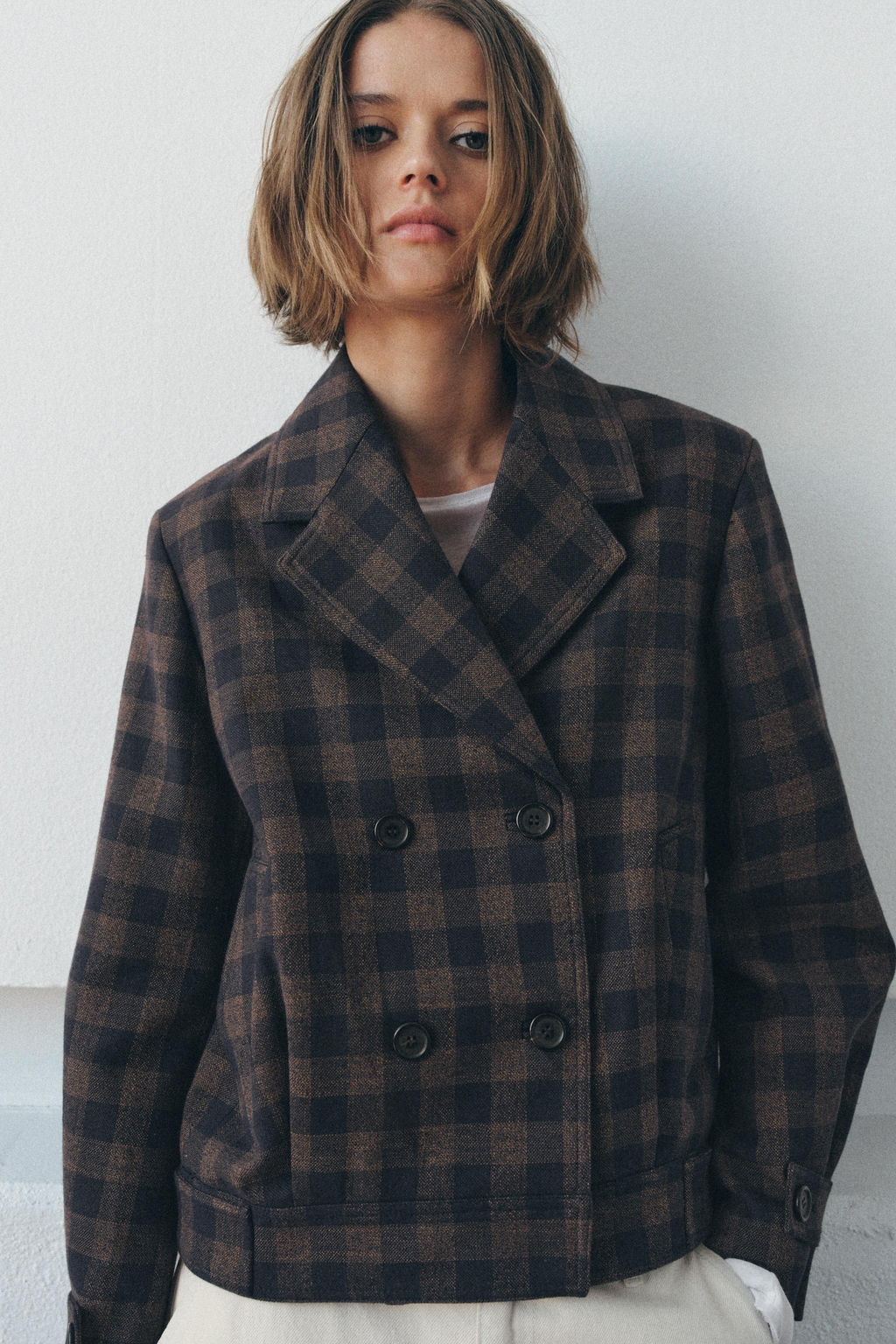 ZW COLLECTION CHECKED DOUBLE-BREASTED JACKET - Zara фото 2