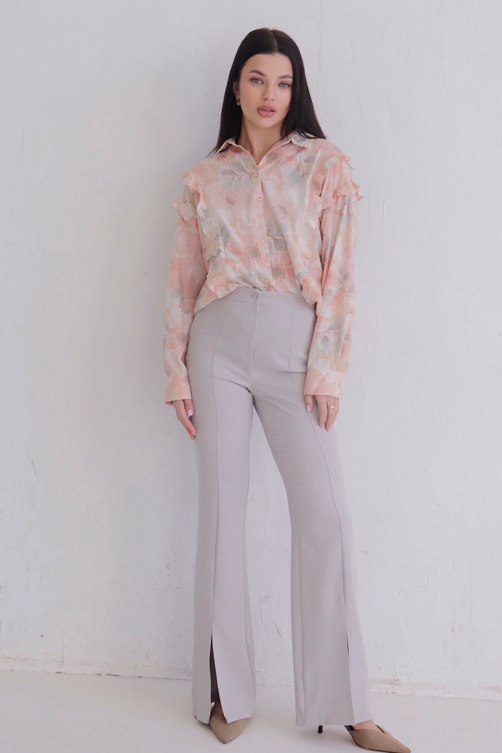 Брюки светло-серые с разрезами - Martichelli фото 3