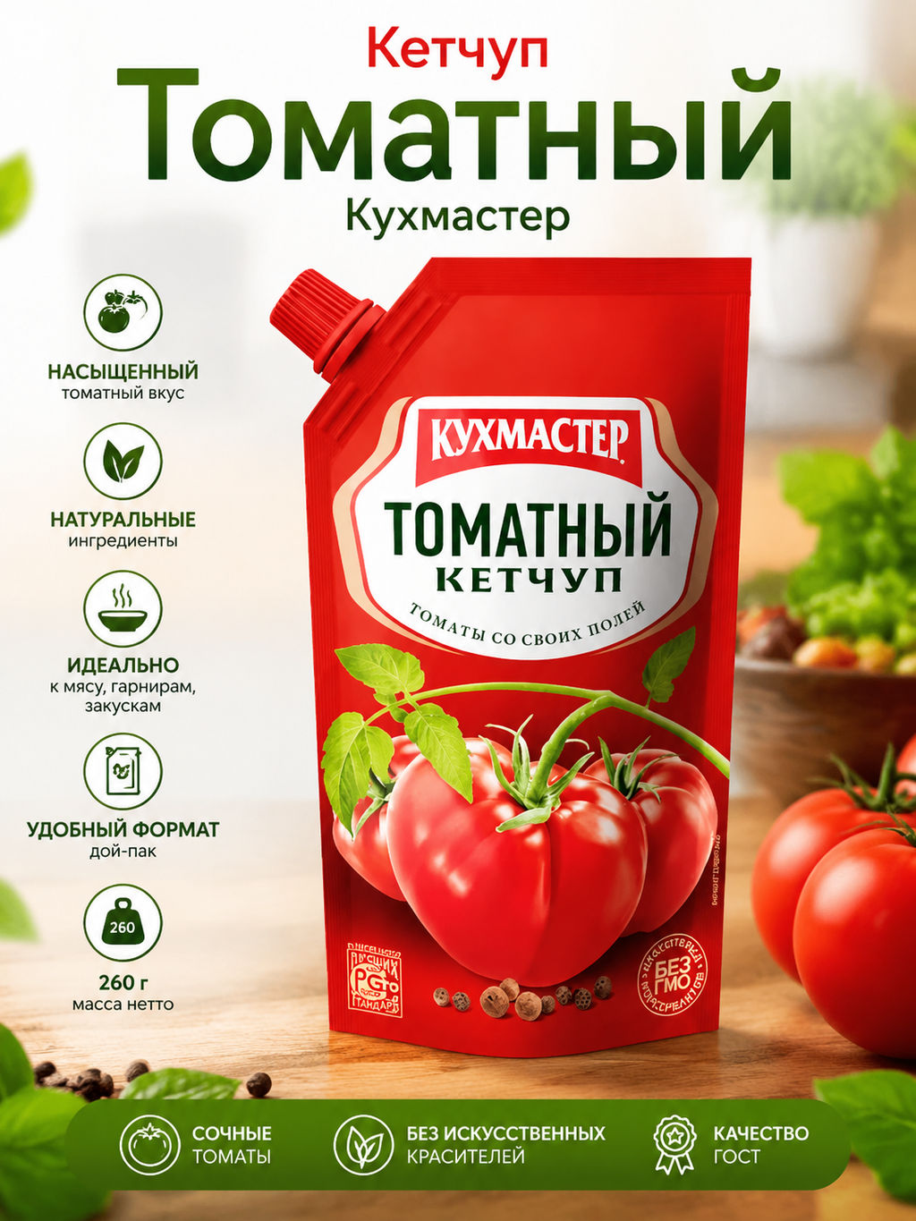 Кетчуп Кухмастер Томатный дой-пак 260 г