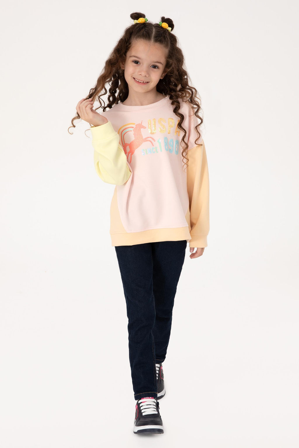 K_z _ocuk A__k Pembe Bisiklet Yaka Sweatshirt
