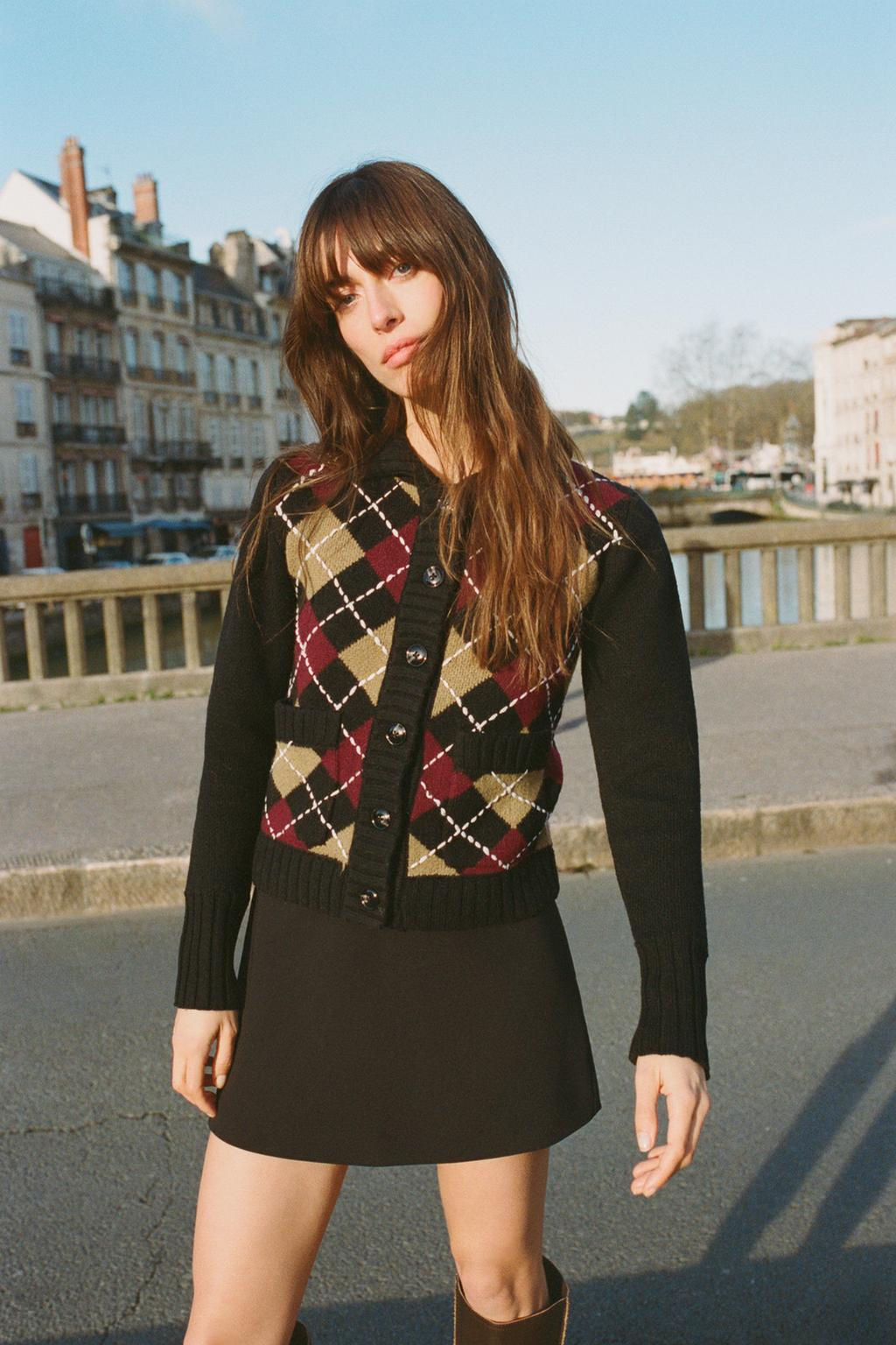 DIAMOND PATTERN KNIT CARDIGAN - Zara фото 2