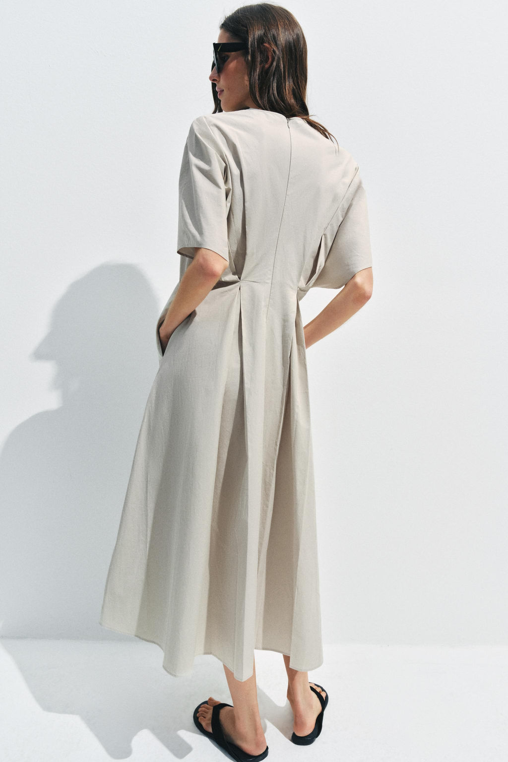VESTIDO POPEL?N PLIEGUES ZW COLLECTION / Gris claro - Zara фото 3