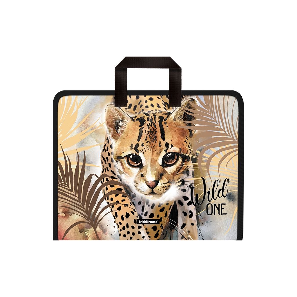 Цена за 4 шт. Папка на молнии пластиковая с ручками ErichKrause® Wild Cat, A4+ (в пакете по 4 шт.)