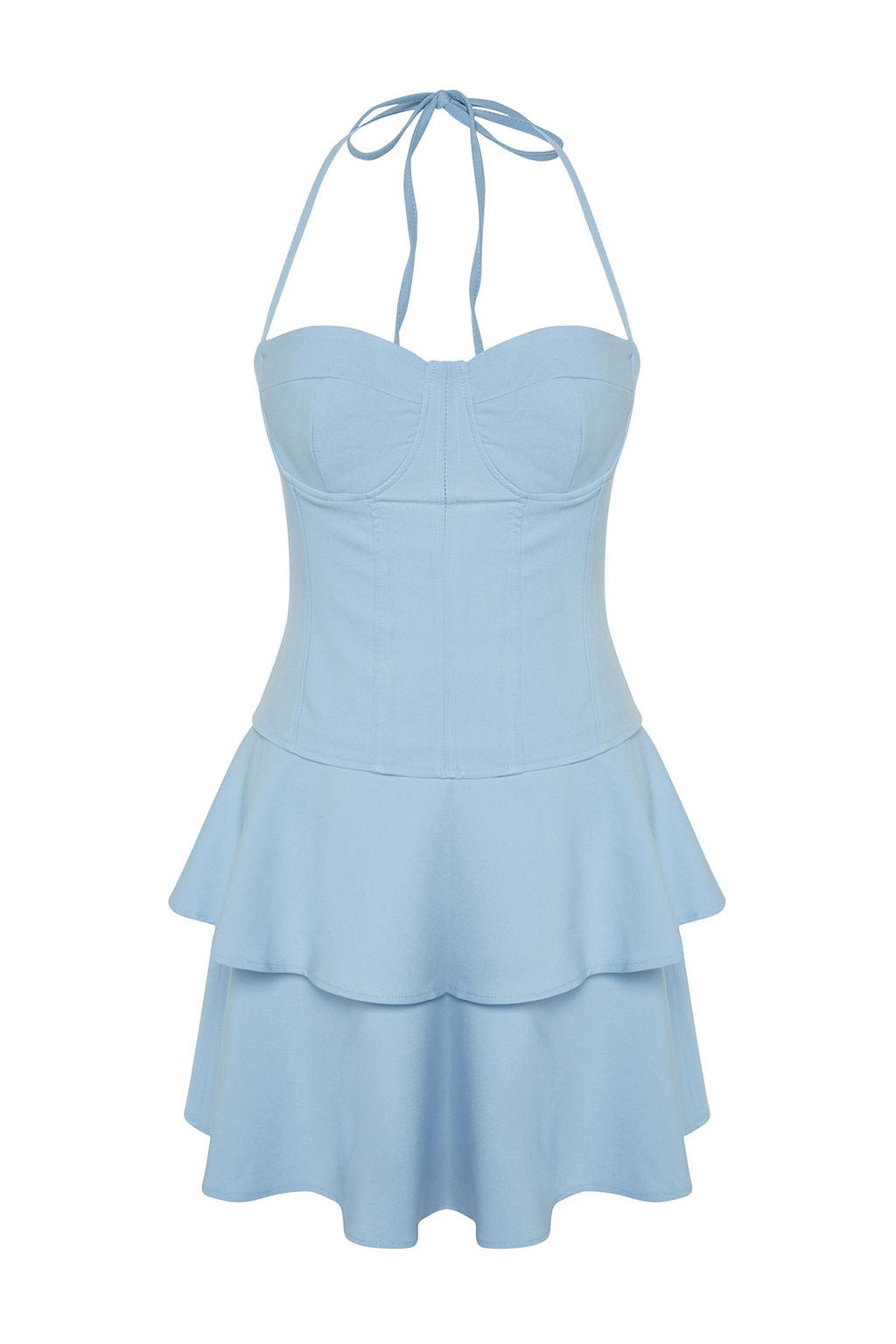 Ac?k Mavi A-Kesim Dokuma K?sa S?k Abiye Elbise TPRSS24EL00149