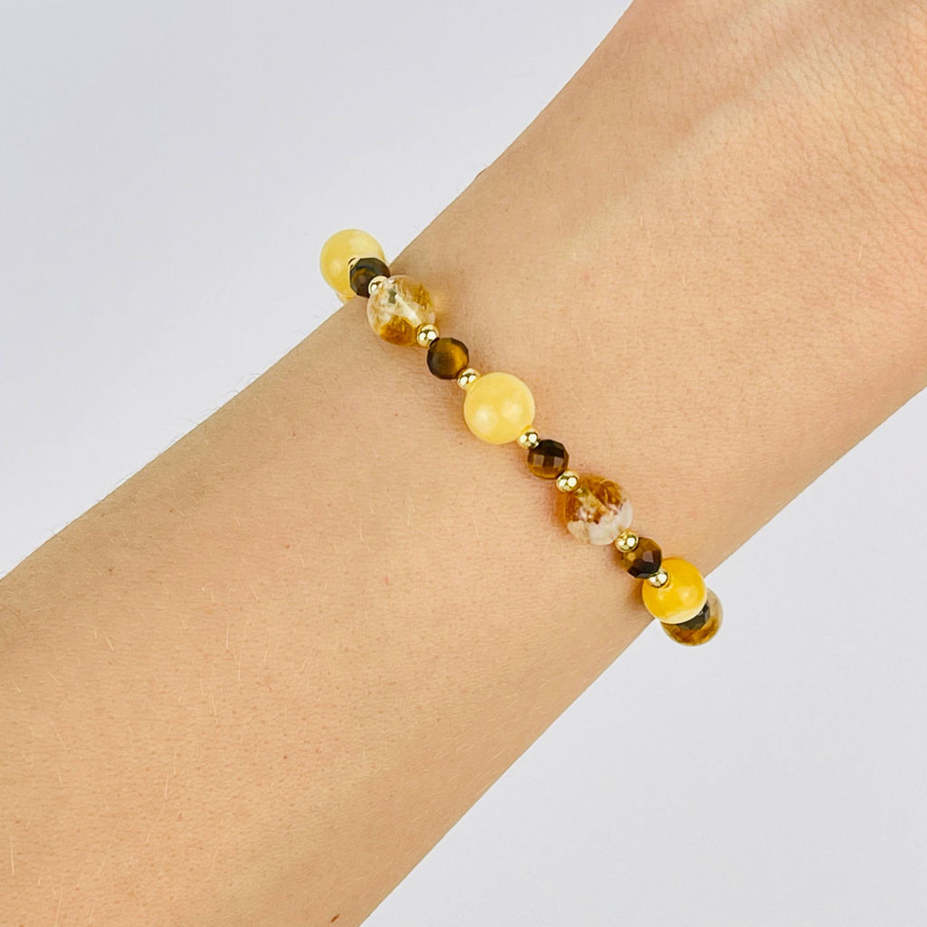 Браслет (Манипура) регулируемый из Цитрина, Кальцита и Тигрового глаза - Радуга самоцветов фото 2