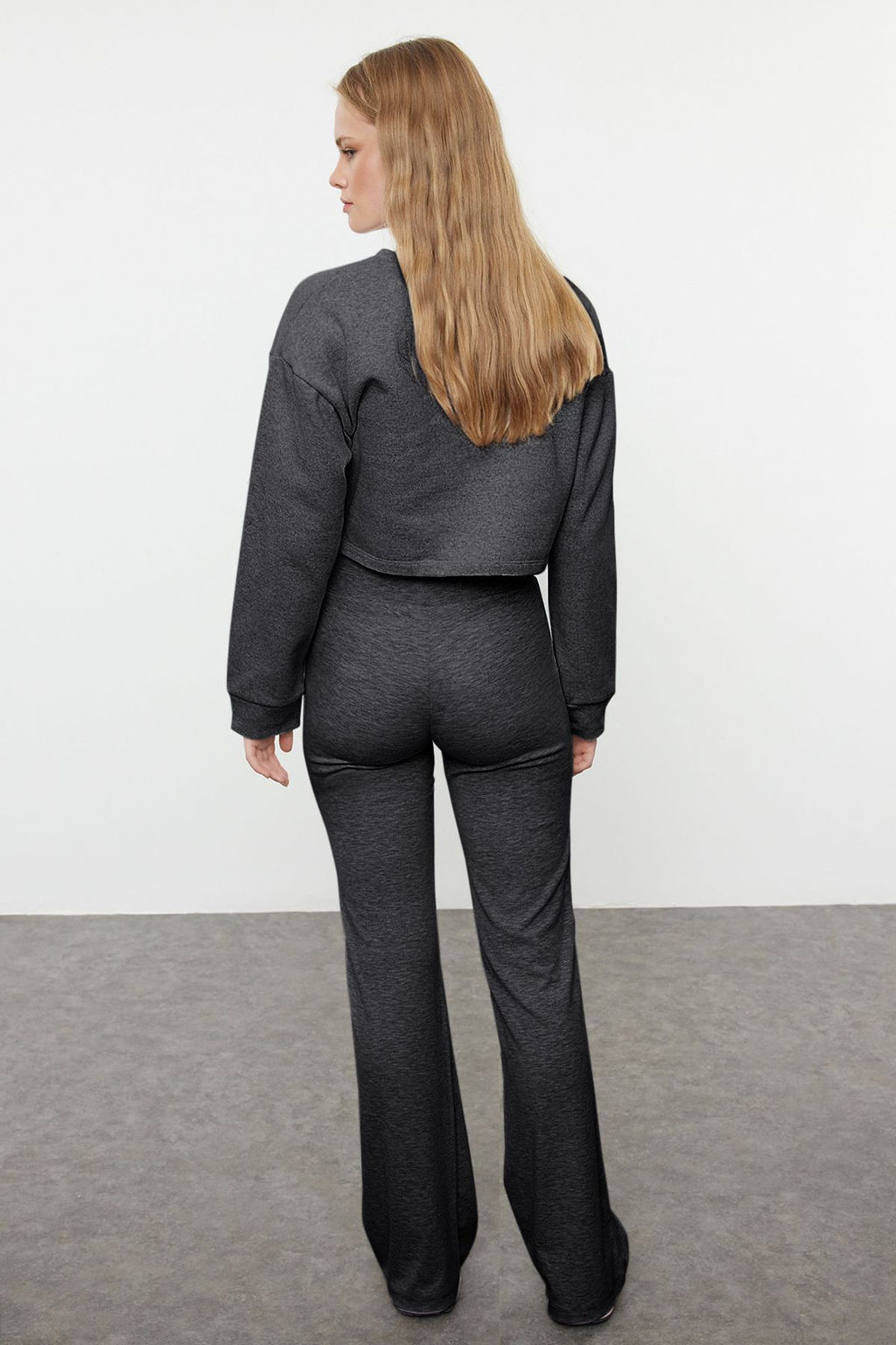 Antrasit Wide Leg/Ispanyol Paca Yuksek Bel Interlok Esnek Orme Pantolon TWOAW25PL00006