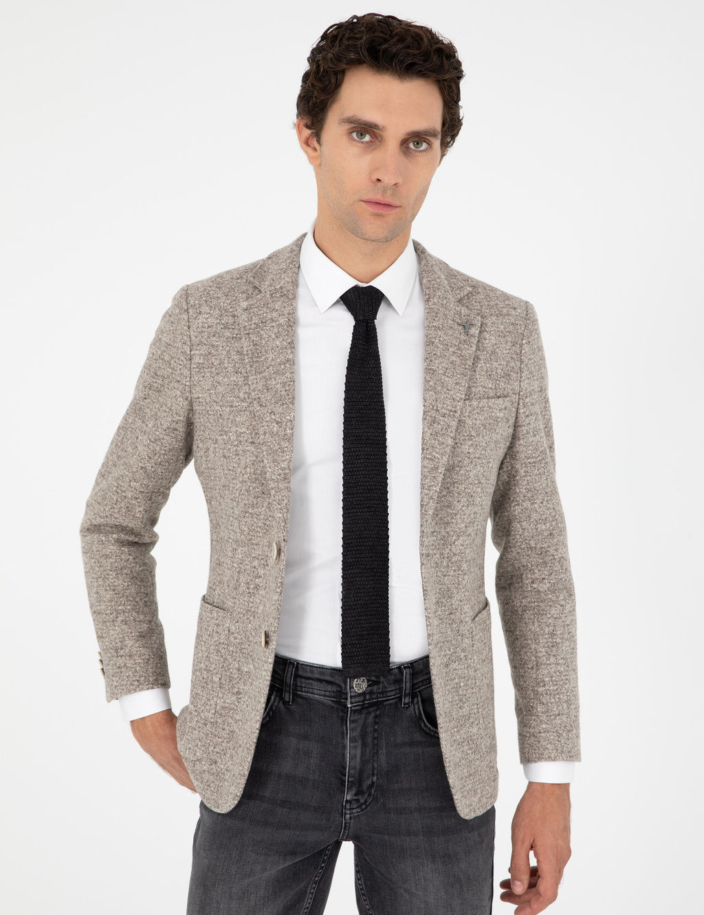 Бежевая приталенная фланелевая куртка из шерстяной и шелковой смеси - Cacharel фото 3