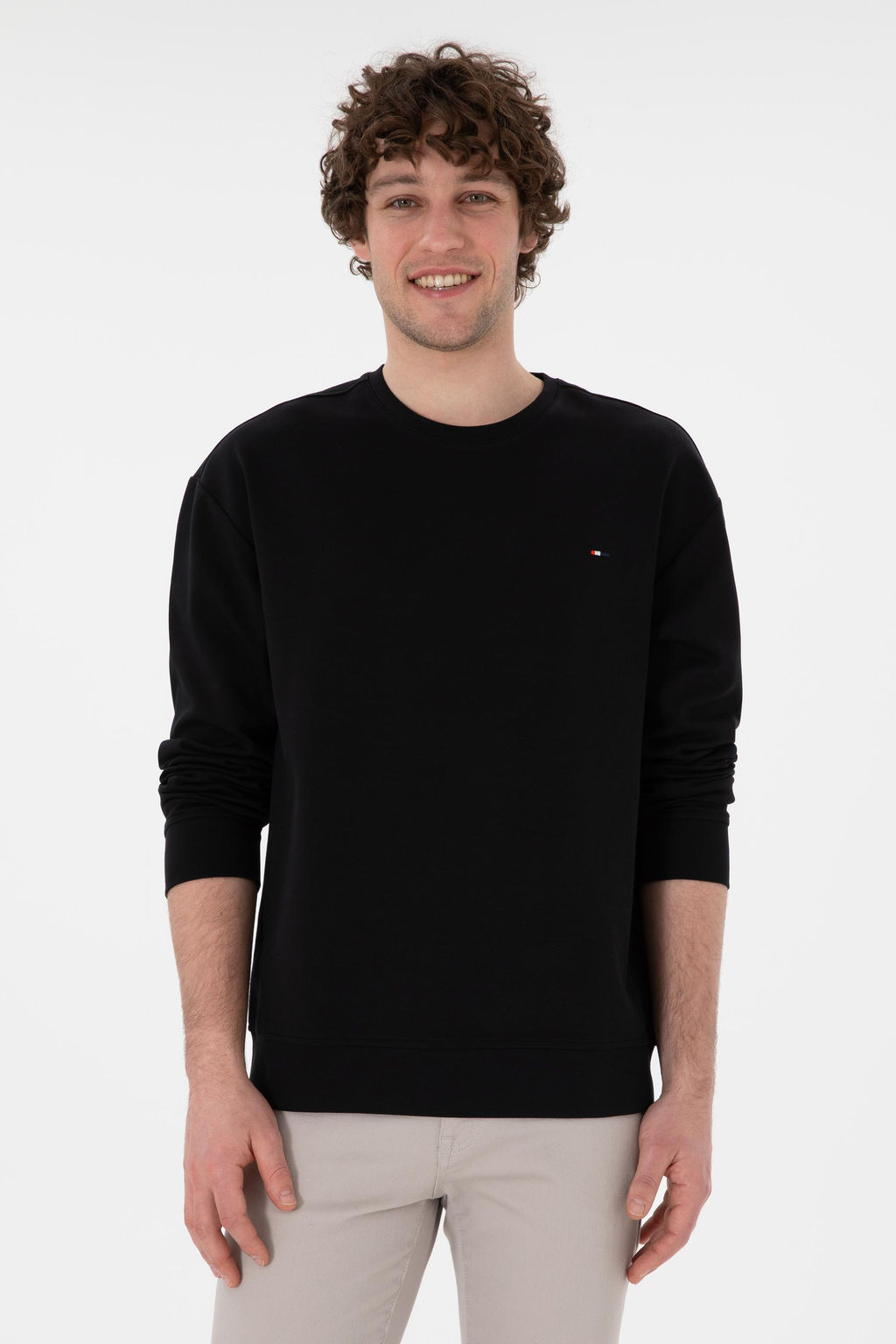 Erkek Comfort Fit Bisiklet Yaka Siyah Sweatshirt Sepette S_rpriz _ndirim