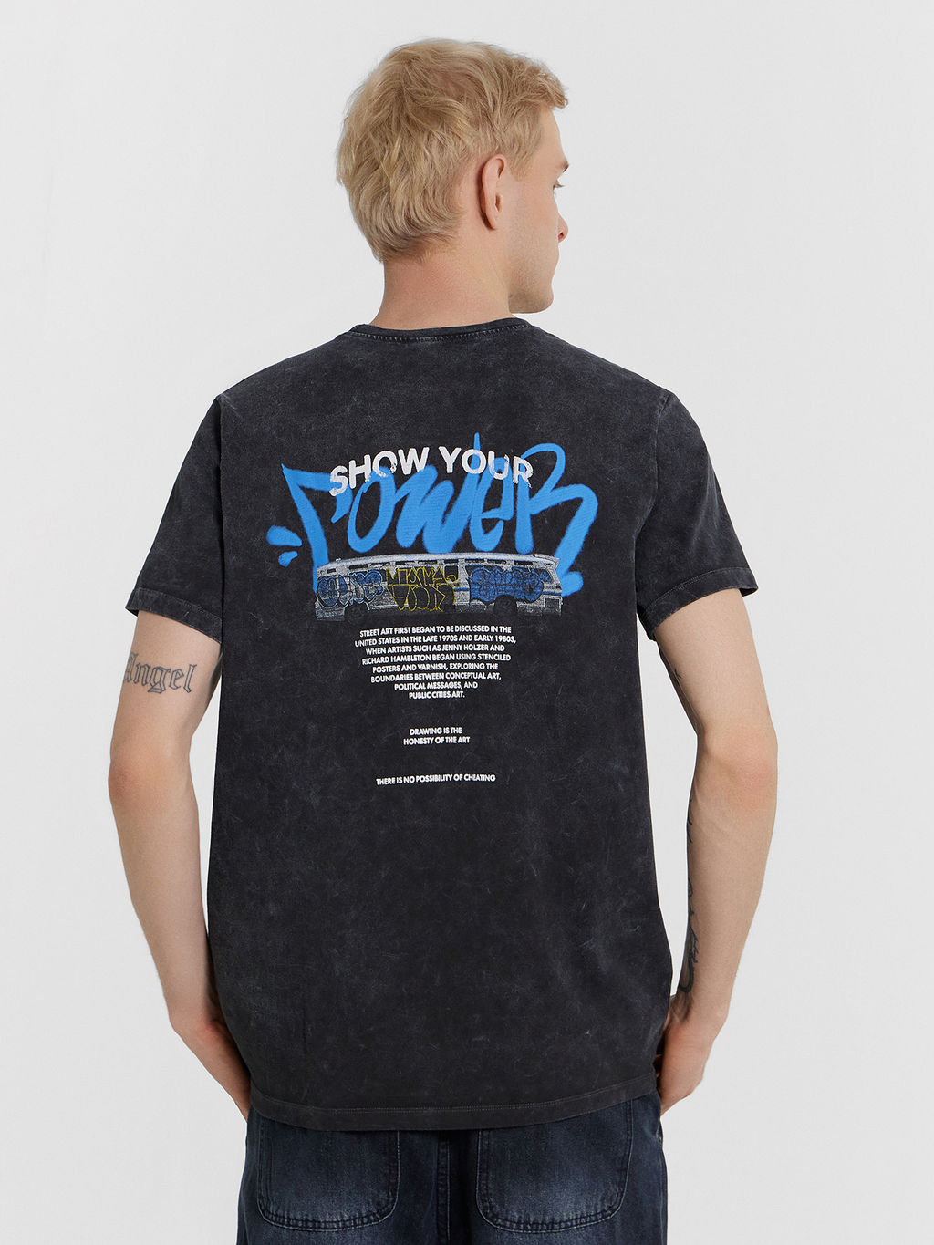 Футболка мужская серая с обработкой эйсид серый acid wash +печать1 111773