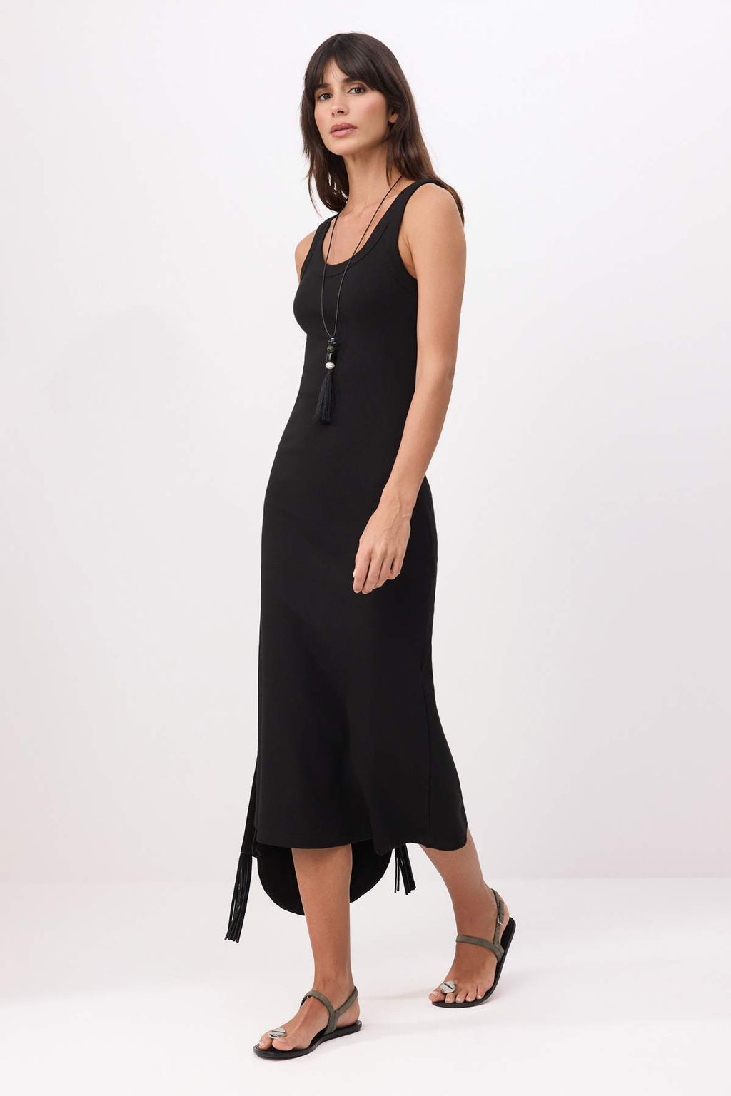 Siyah A-Kesim/Can Form Havuz Yaka Kolsuz Fitilli Esnek Orme Elbise TWOSS26EL00462