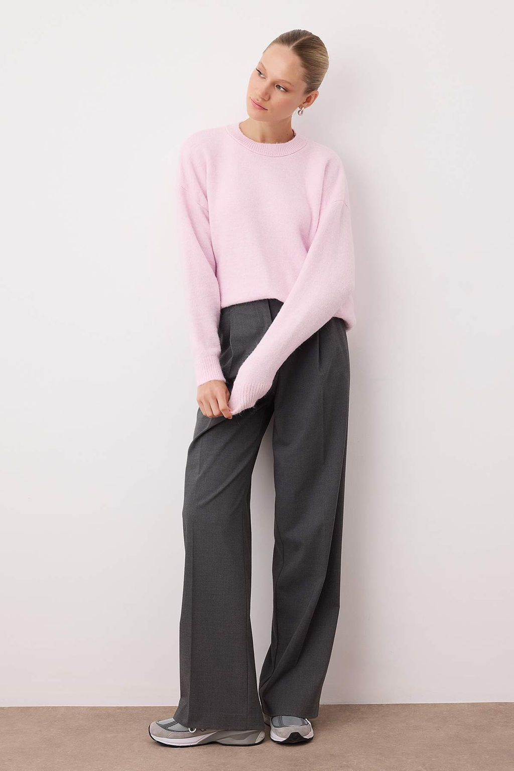 Wardrobe Essentials Pembe Alpaka Yun Kar?s?ml? Premium Iplik Genis Kal?p Triko Kazak|TWOAW26KZ00080