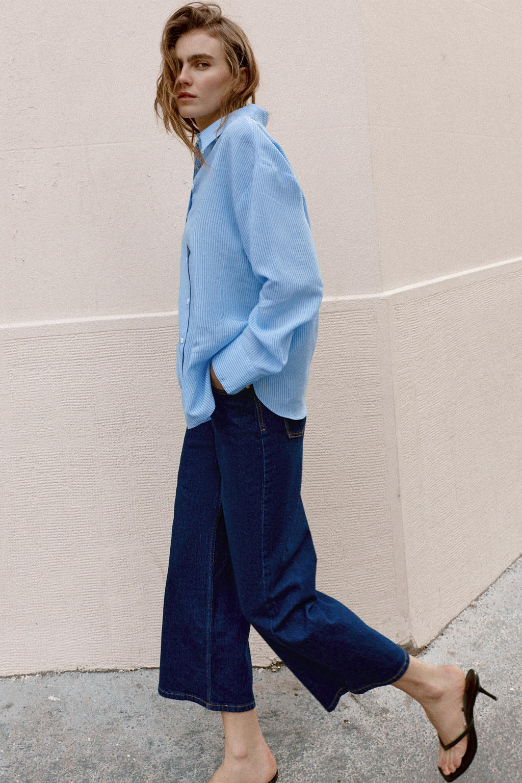 CAMISA OVERSIZE RAYAS / Azul - Zara фото 6