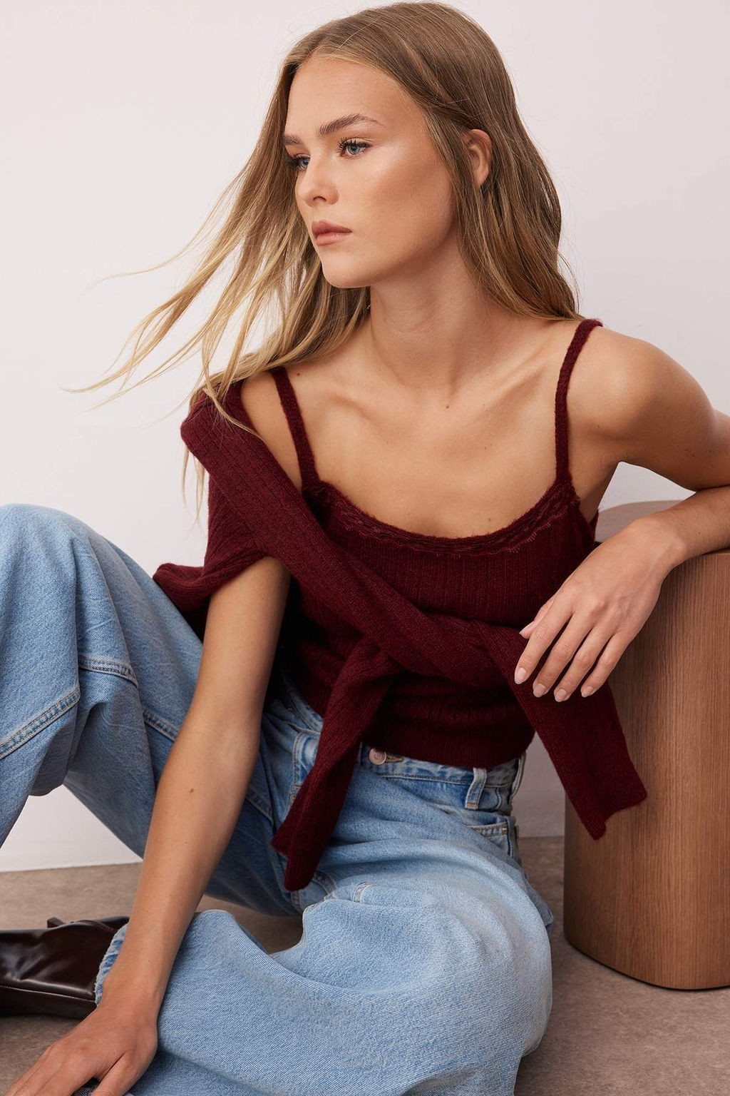 Bordo Kare Yaka Dantel Garnili Triko H?rka-Bluz Yumusak Dokulu Triko Tak?m TWOAW26HI00086 - Trendyolmilla фото 9