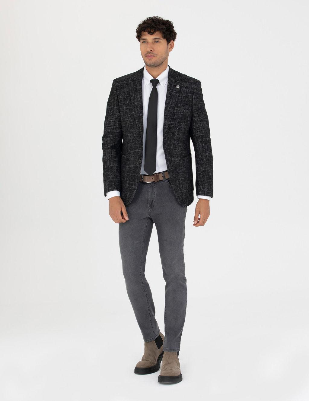 Siyah Ekstra Slim Fit Y_n Kar___ml_ Blazer Ceket
