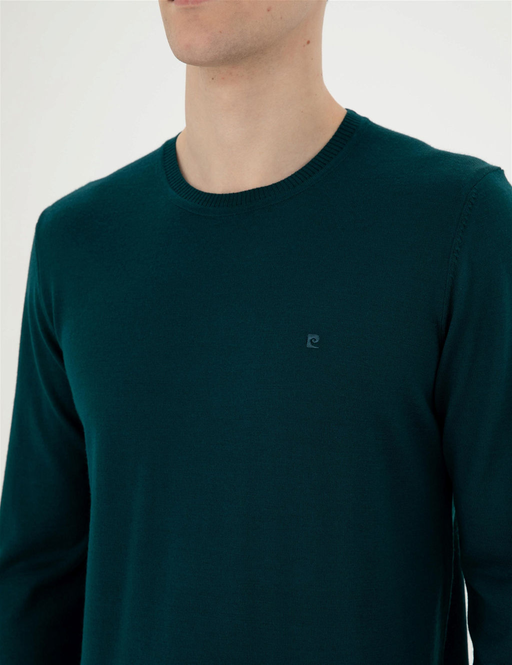 Ye_il Slim Fit Bisiklet Yaka Y_n Kar___ml_ Basic Triko Kazak - Pierre cardin фото 7