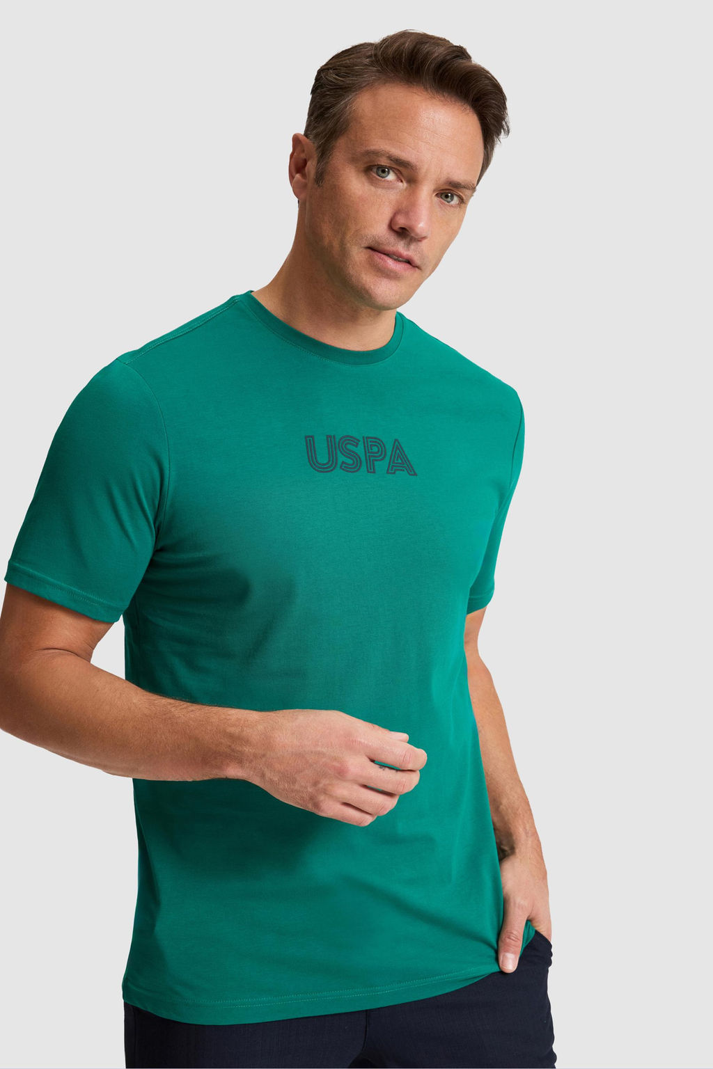 Erkek Koyu Ye_il Regular Fit Bisiklet Yaka Basic Ti__rt