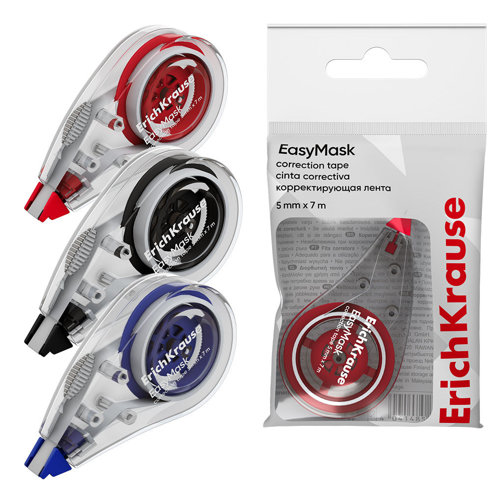 Цена за 12 шт. Корректирующая лента ErichKrause EasyMask, 5мм х 7м, ассорти (в пакете по 1 шт.)