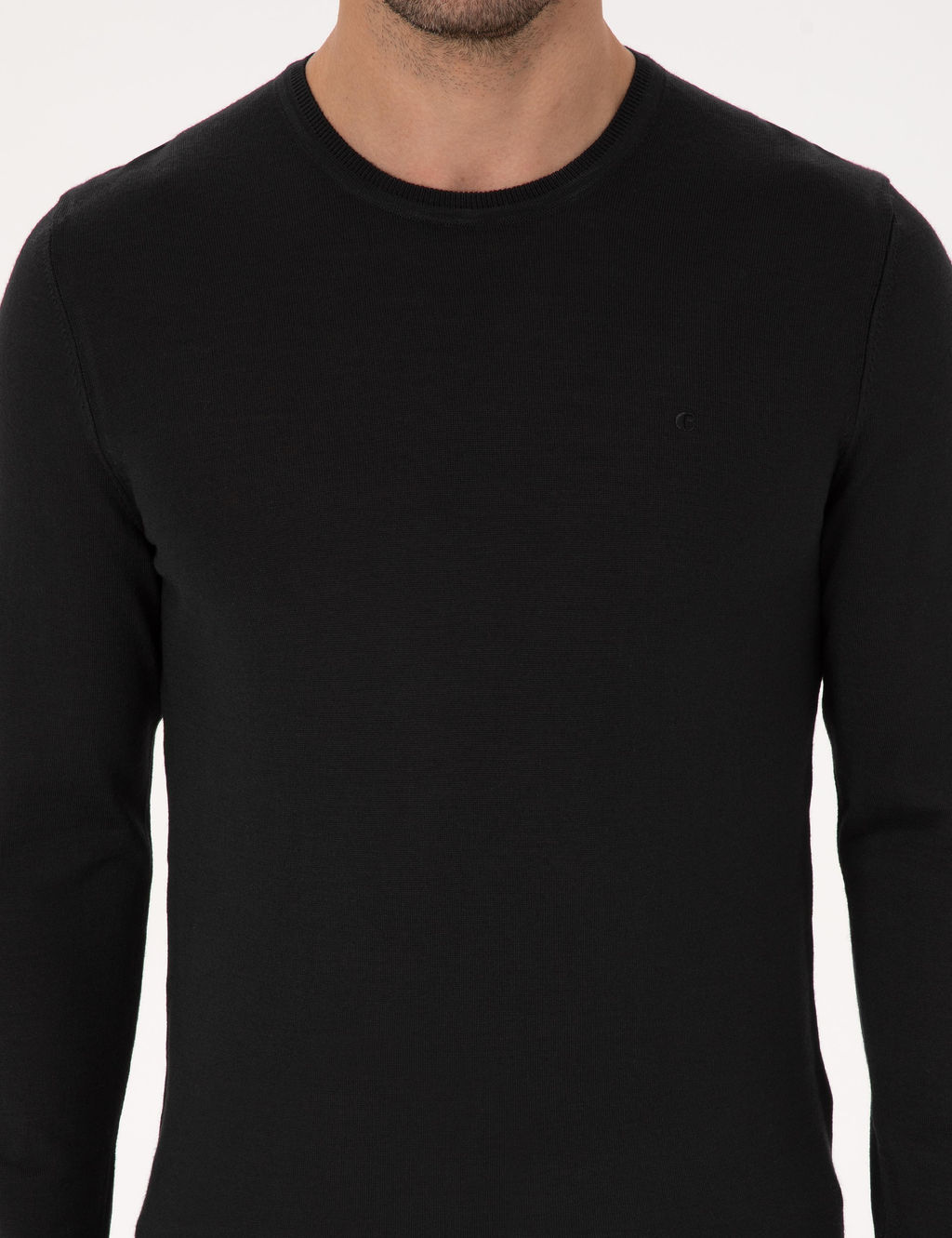 Siyah Slim Fit Y_n Kar___ml_ Bisiklet Yaka Basic Triko Kazak - Cacharel фото 6