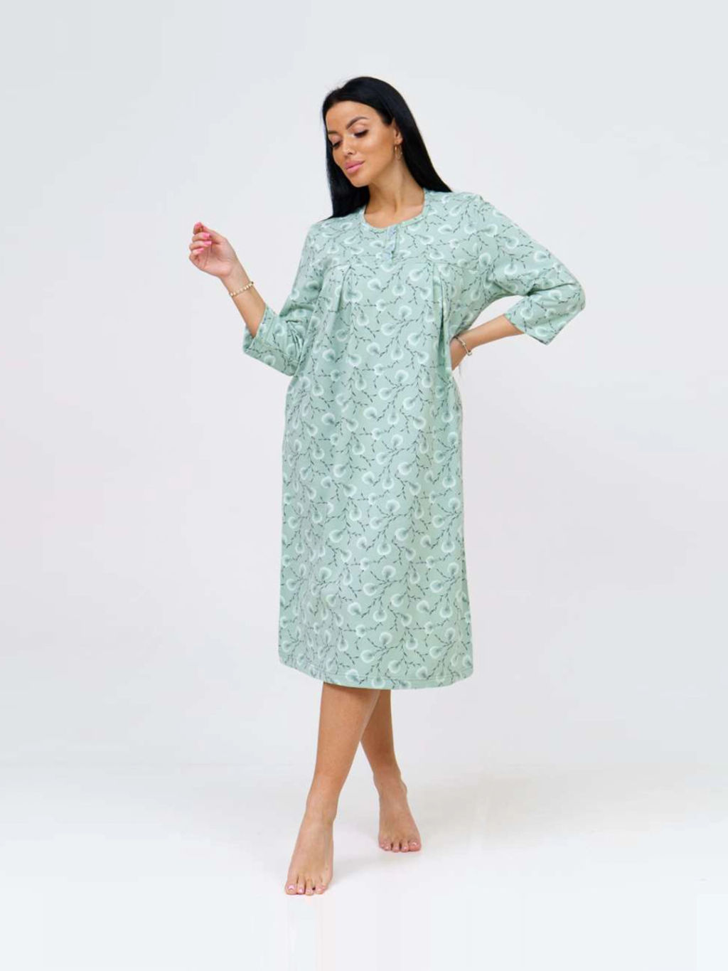 Ночная сорочка женская, цвет зеленый белый