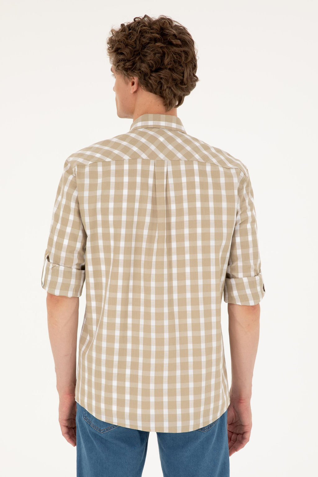 Рубашка мужская U.S. Polo Assn с длинным рукавом хлопок светло-хаки  фото 5