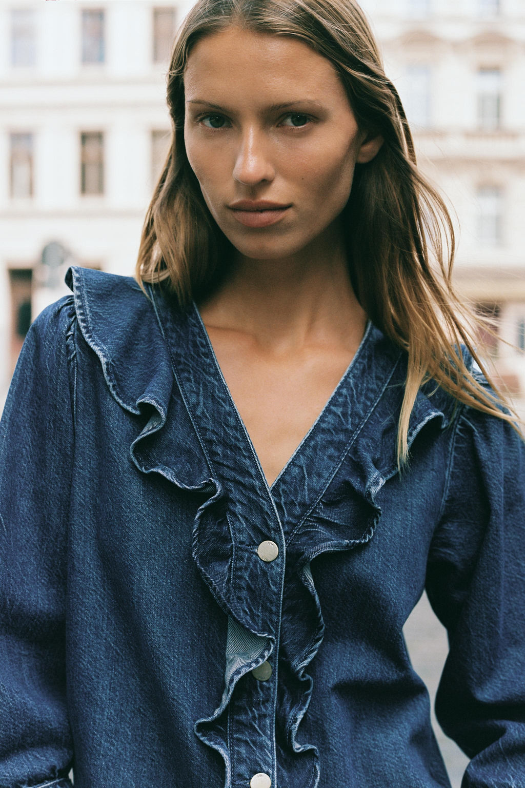 Z1975 DENIM RUFFLE SHIRT - Zara фото 2