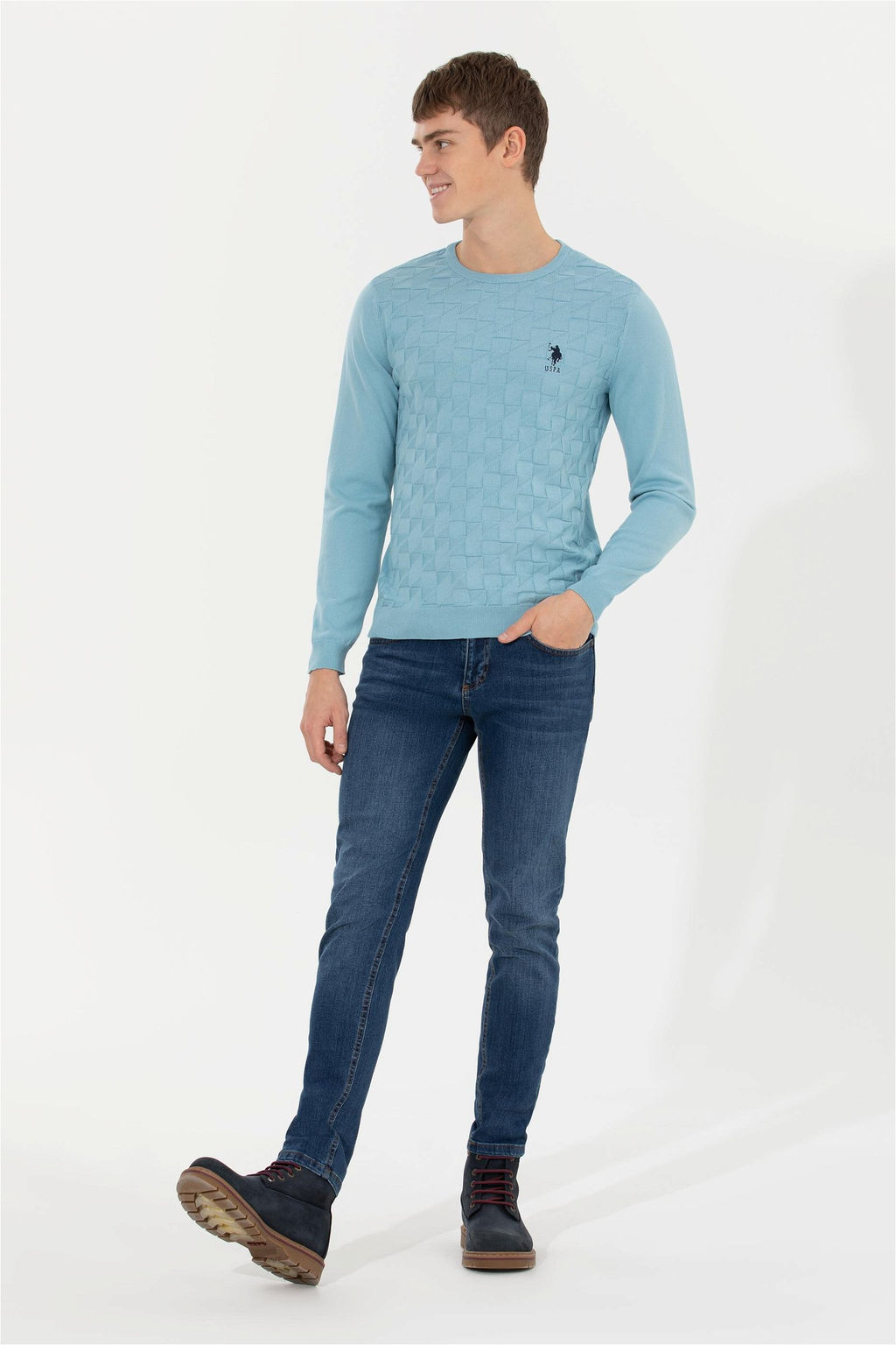 Мужской синий трикотажный свитер Basic - U.s. polo assn фото 10