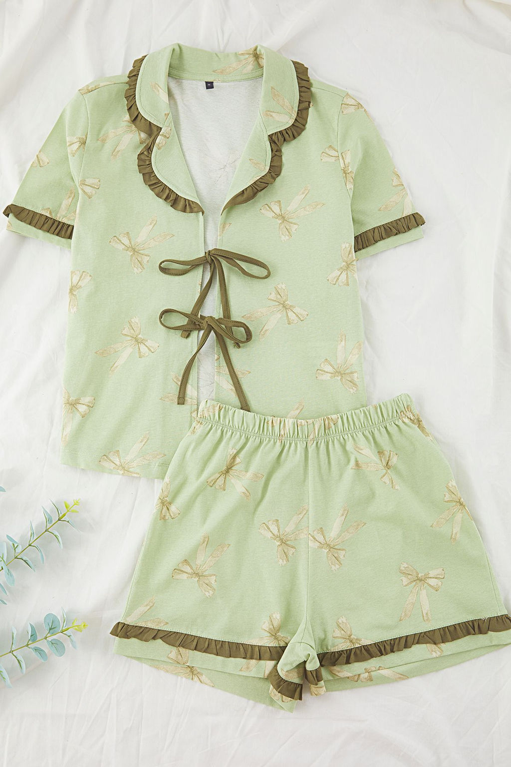 Trendyolmilla Pembe %100 Pamuklu Kurdele/Fiyonklu F?rf?rl? Sortlu Orme Pijama Tak?m? THMSS25PT00293 фото 5