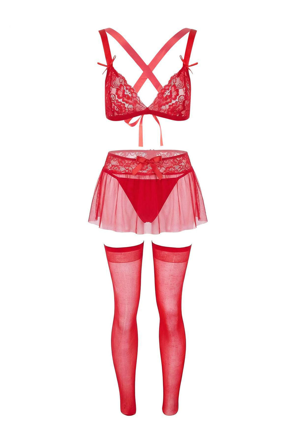 K?rm?z? 4lu Y?lbas? Temal? Dantel Kurdele/Fiyonk/Baglamal? Corapl? Ic Camas?r? Tak?m? THMAW26CC00034