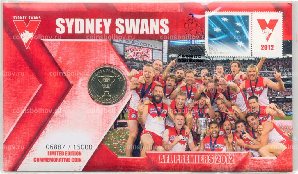 1 доллар 2012 года Австралия Австралийская футбольная лига 2012 (в блистере с маркой)