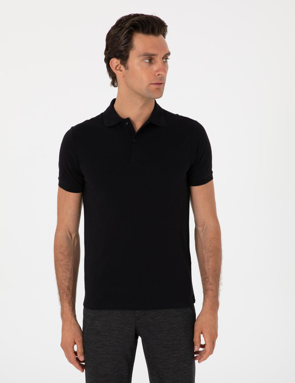 Siyah Slim Fit %100 Pamuk Polo Yaka T-shirt