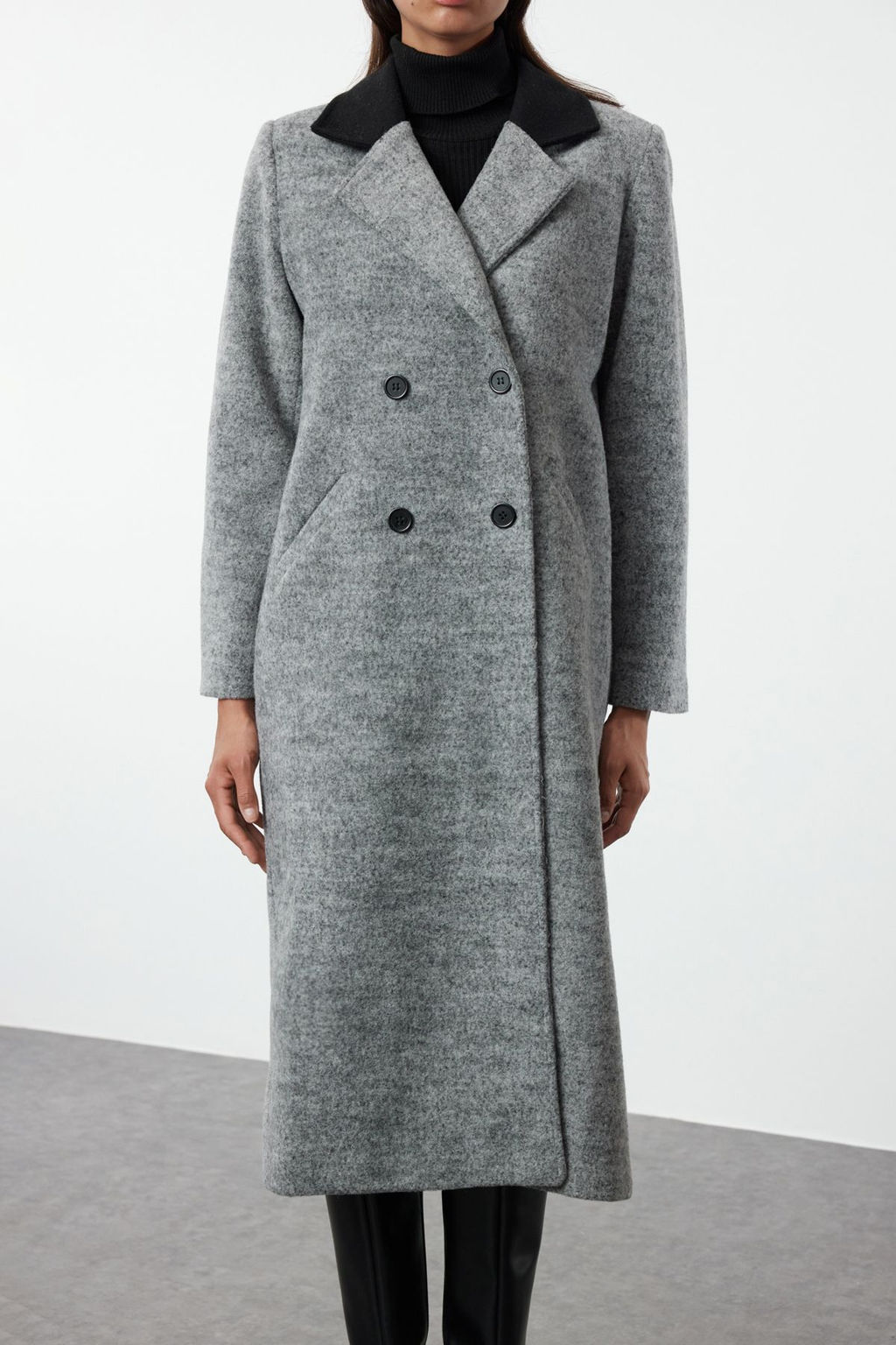 Trendyolmilla Gri Renk Bloklu Regular Uzun Kaban TWOAW25KB00076 фото 2