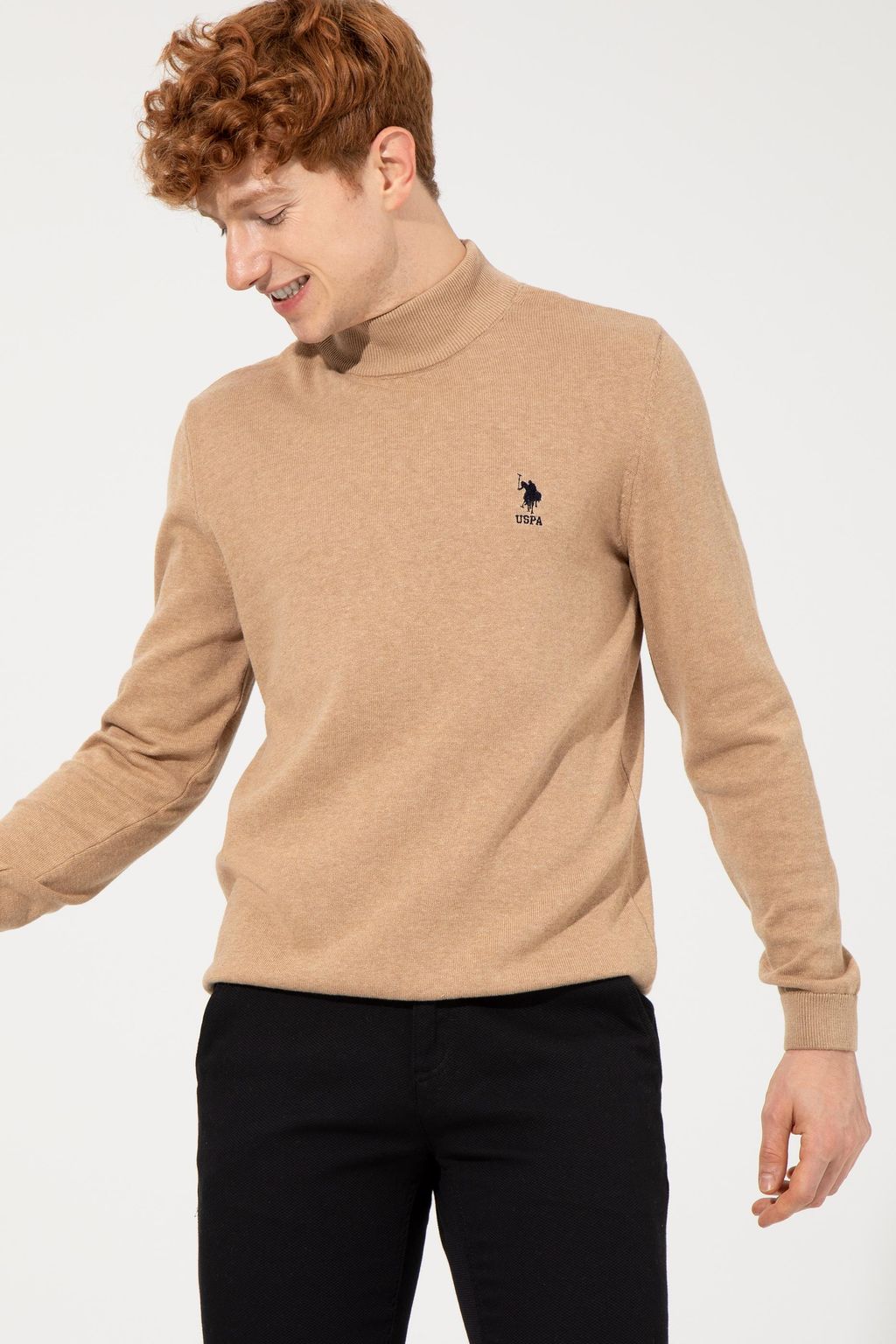 U. S. Polo Assn Мужской базовый свитер светло-коричневого меланжевого цвета - U.s. polo assn фото 4