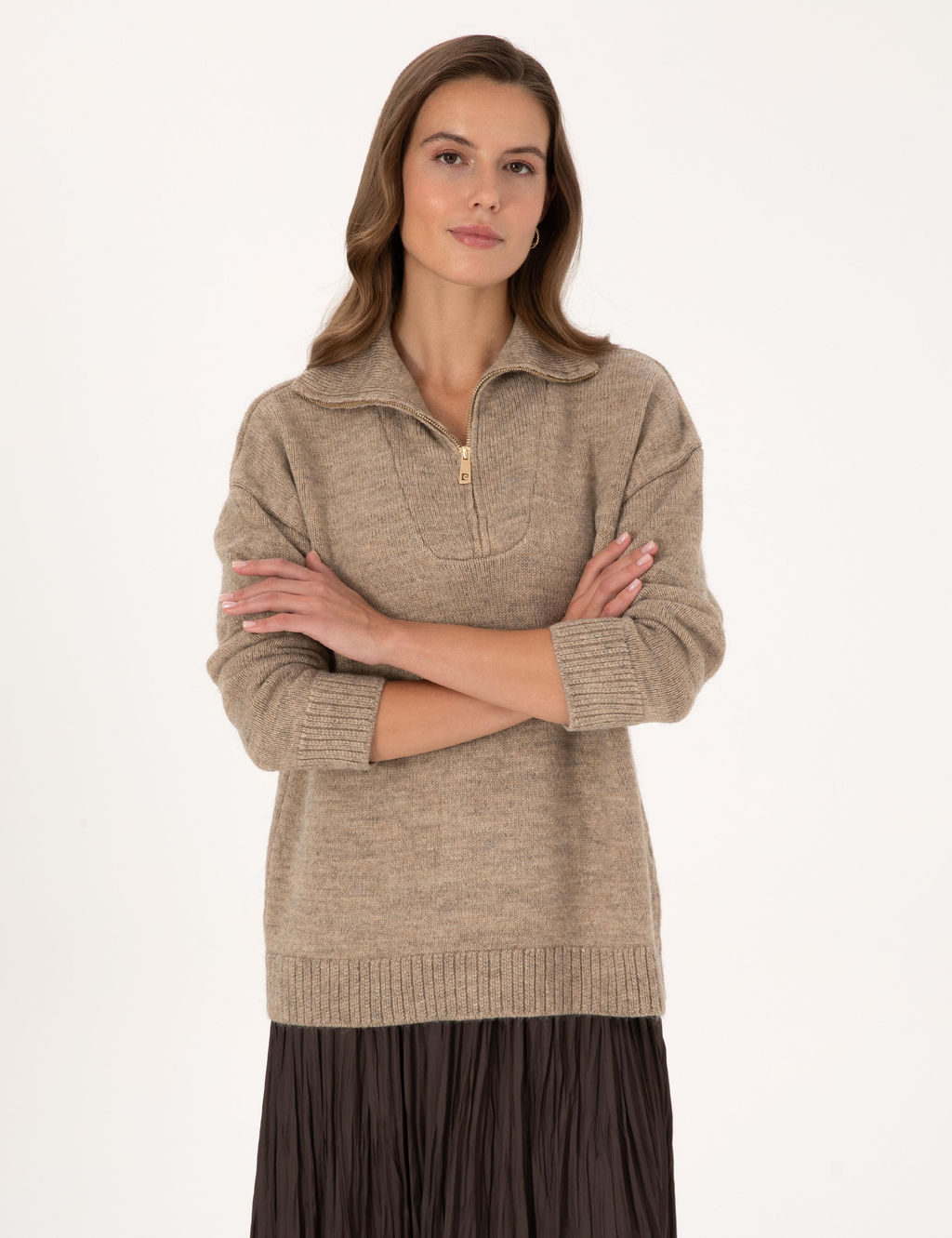 Vizon Comfort Fit Fermuarl_ Dik Yaka Kazak