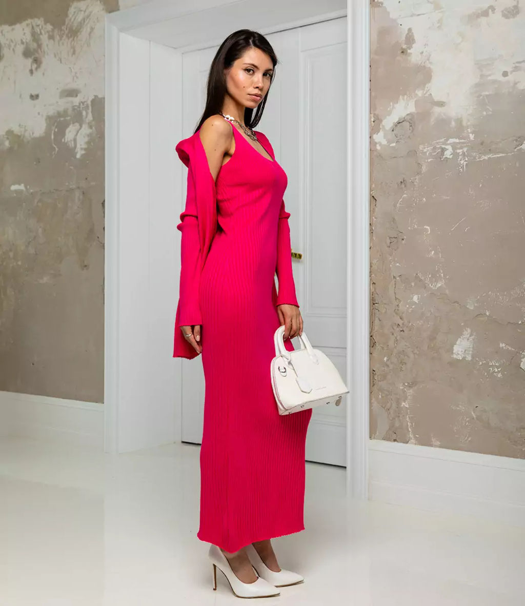 Комплект платье+кардиган #КТ831 (4), малиновый