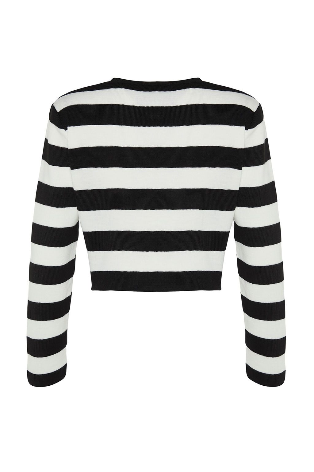 Siyah Crop Basic Cizgili Triko Kazak TWOAW23KZ00034