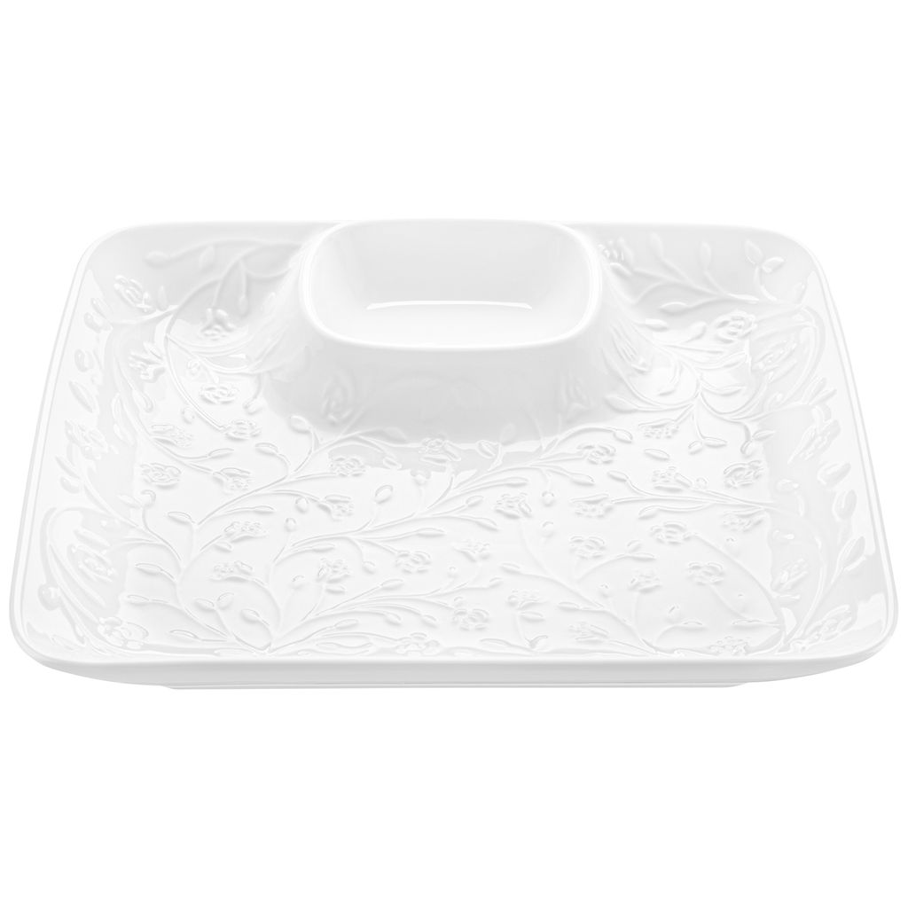 Блюдо сервировочное 25,5*25,5*3 см "Веточки-цветочки" с соусницей, квадратное