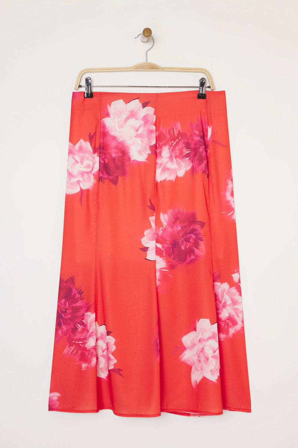 K?rm?z? Buyuk Cicek Desenli Maxi Boy Dokuma Etek TWOSS23ET00124