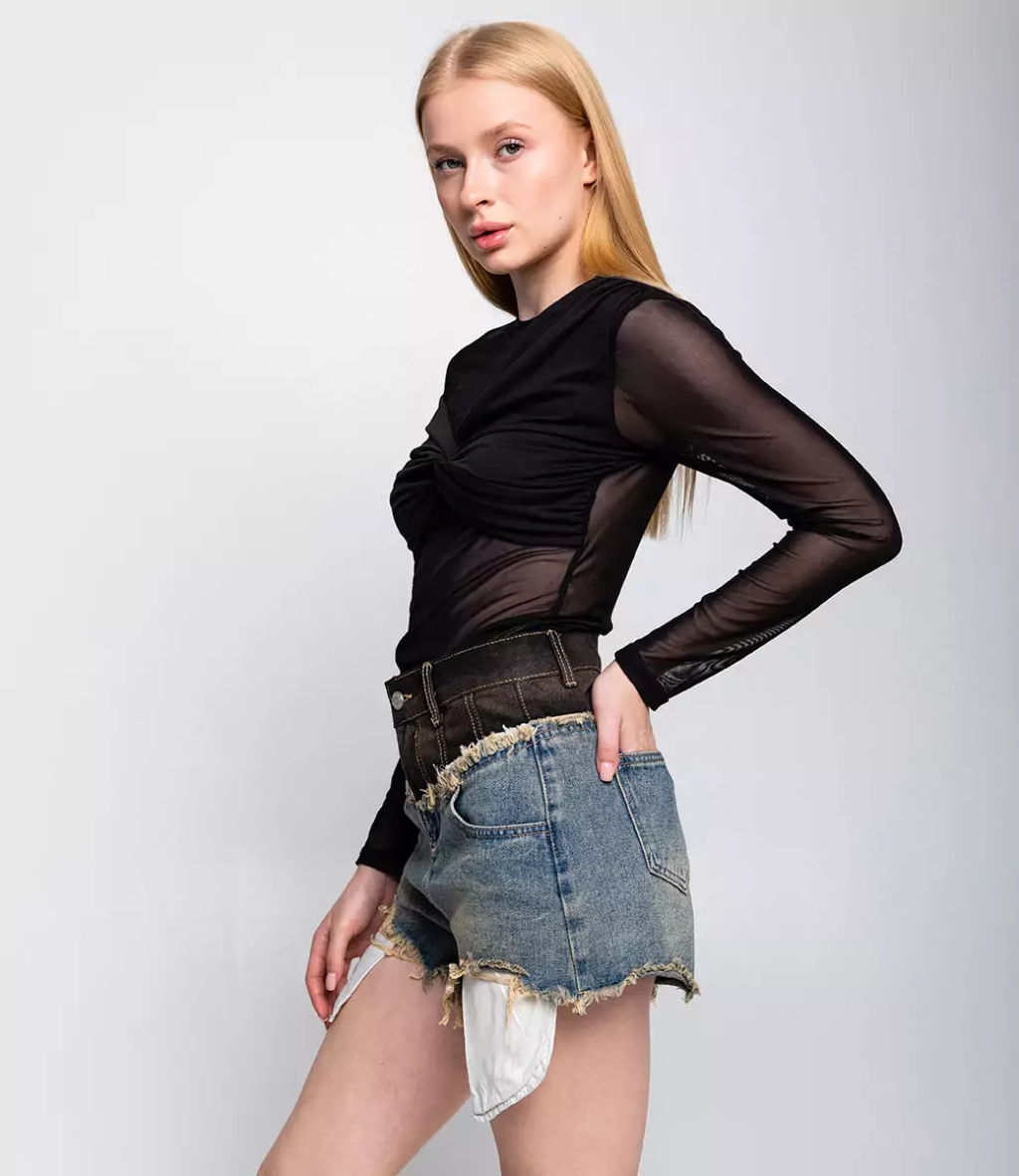 Джинсовые шорты #КТ66037, синий,коричневый